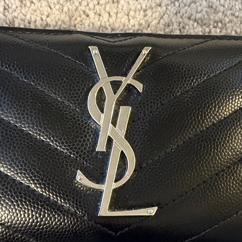Yves Saint Laurent Black Wallet with Silver Logo - Picture 3 of 9